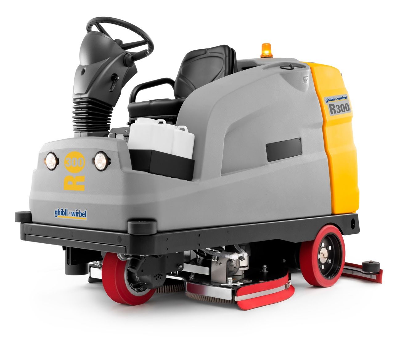 Une auto-laveuse jaune et grise