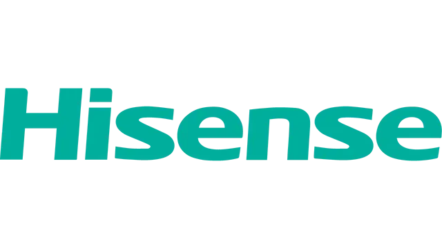 El logotipo de Hisense es verde y blanco sobre un fondo blanco.