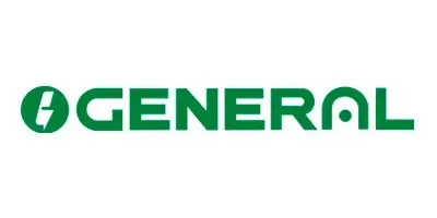 El logotipo de General es verde y blanco sobre un fondo blanco.