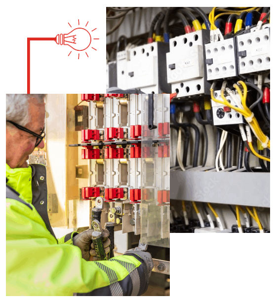 Elektroanlagenbau Niederau ELAN GmbH - Mann mit Spannungsmessgerät an einem Kabelschrank