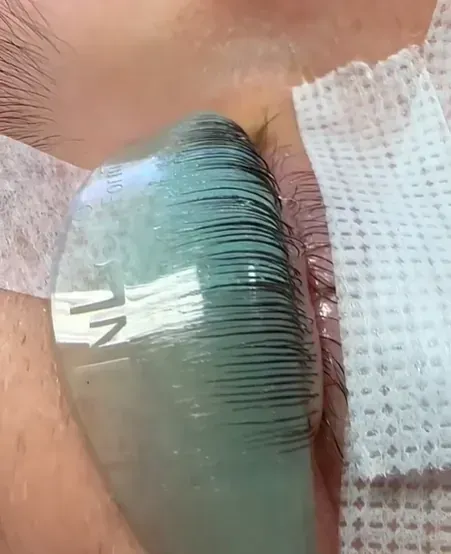 Un primer plano del ojo de una persona con un levantamiento de pestañas.