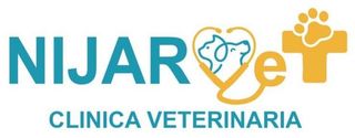 A blue and yellow logo for nijar vet clinica veterinaria