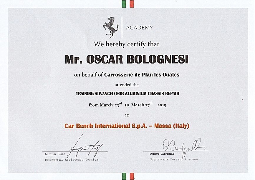 Certificat Ferrari 2015