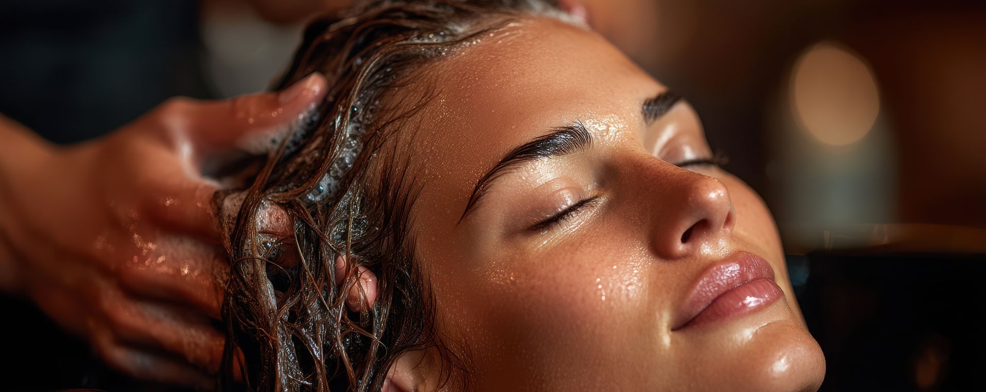 Une femme se fait laver les cheveux.