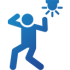 Pictogramme d'un bonhomme et d'une alarme au plafond.