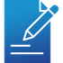 Document bleu avec une icône de crayon blanc et des lignes, suggérant une fonction de modification ou d'écriture.