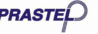 Logo Prastel bleu avec un P stylisé sur fond blanc