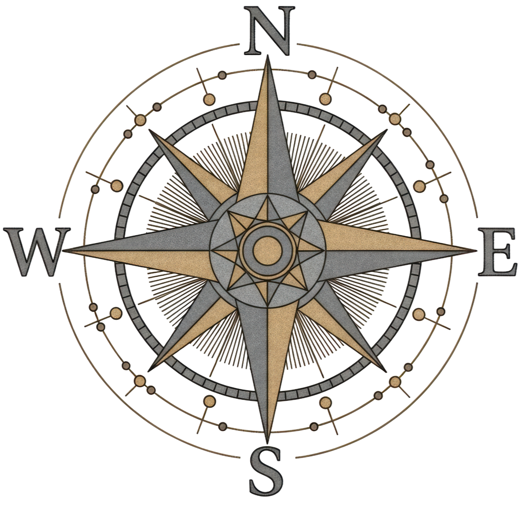 Une rose des vents beige et grise.