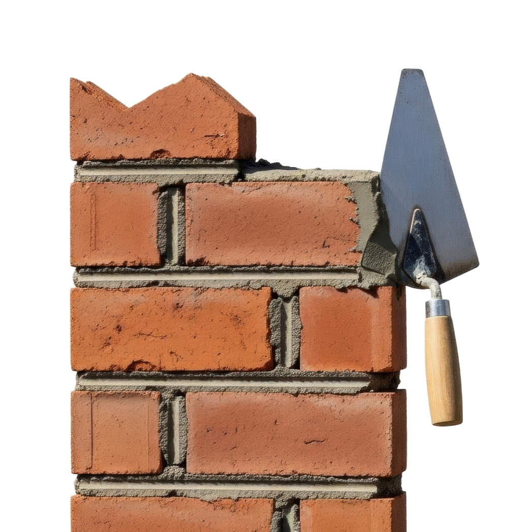Une truelle sur un mur de briques.