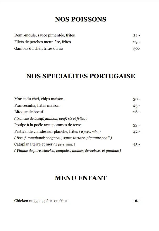 Un menu pour un restaurant avec une liste de plats et de boissons.