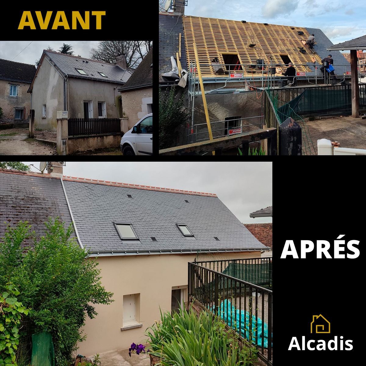 Avant après en 3 photos d'uen maison ayant subi un incendie