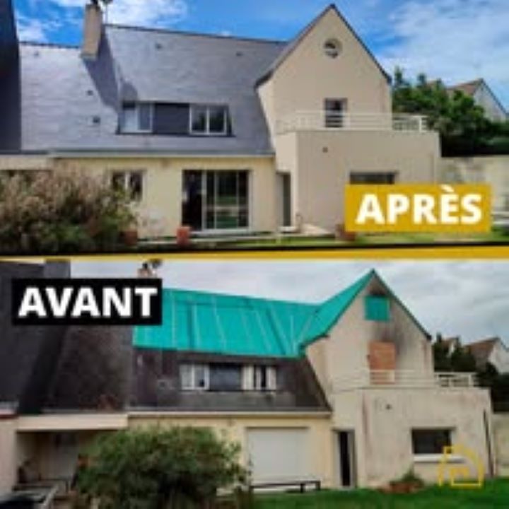 Avant après de la rénovation d'une maison après un incendie