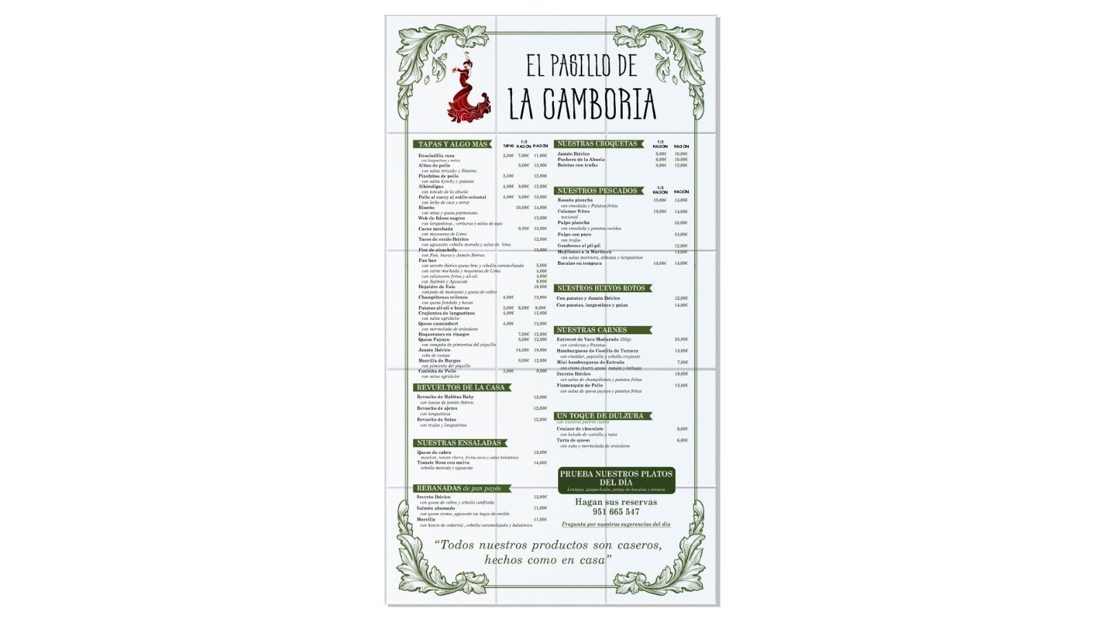 A menu for a restaurant called el pollo de la canaria
