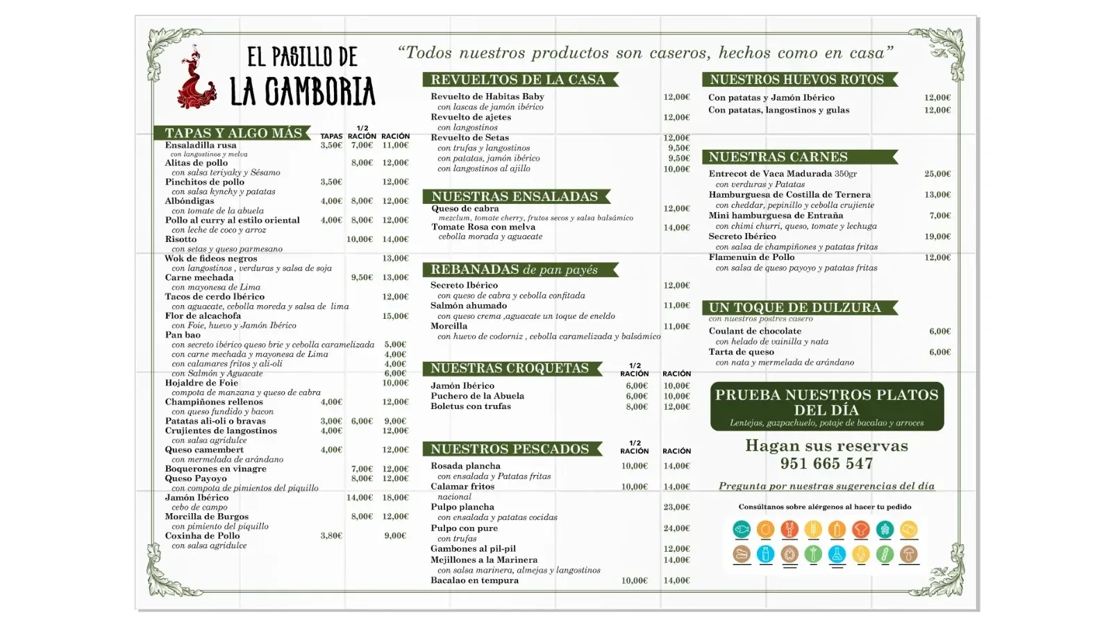 A menu for a restaurant called el pueblo de la gamburia