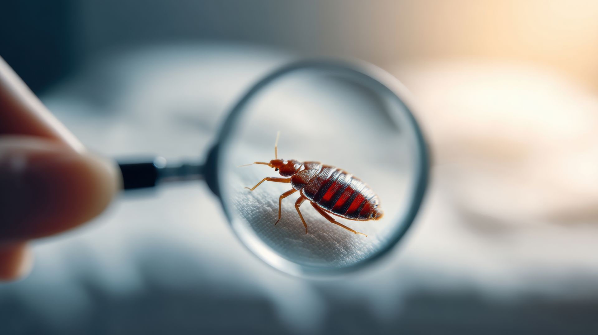 Une personne utilise une loupe pour examiner une punaise de lit.