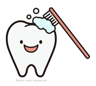 Icon glücklicher Zahn wird geputzt mit Zahnbürste