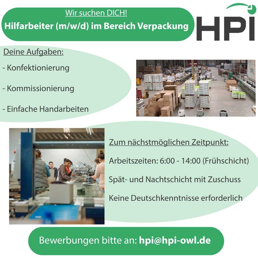 Ein Flyer für eine Firma namens HPI auf Deutsch