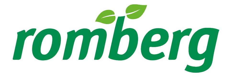 Das Romberg-Logo, grüner Text mit zwei grünen Blättern über dem Buchstaben „b“.