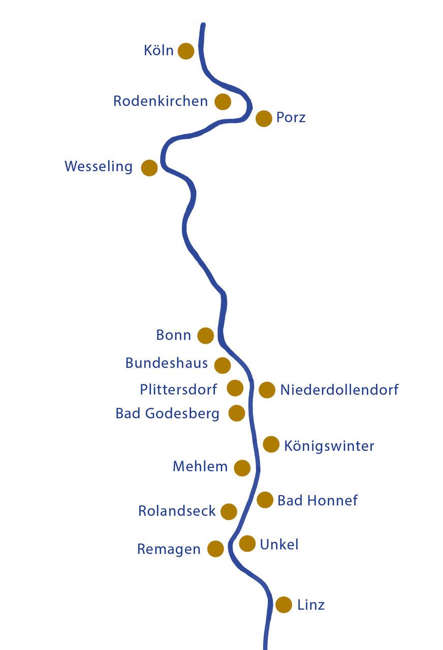 Eine Karte eines Flusses mit verschiedenen Städten darauf