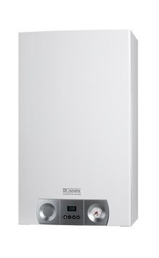 Una caldera blanca está colocada sobre una superficie blanca.