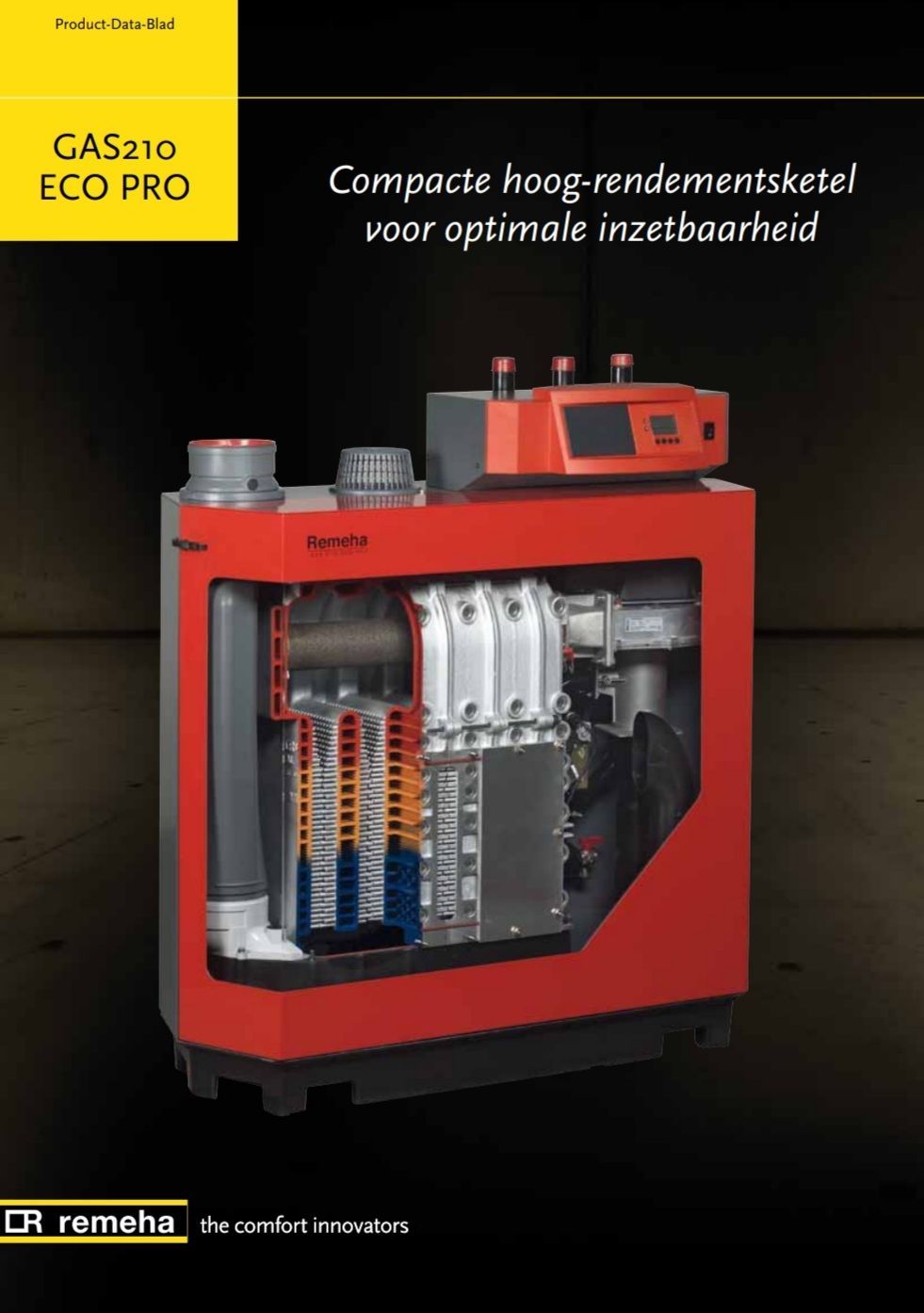 Un folleto de Gaso Eco Pro muestra el interior de un calentador de gas.