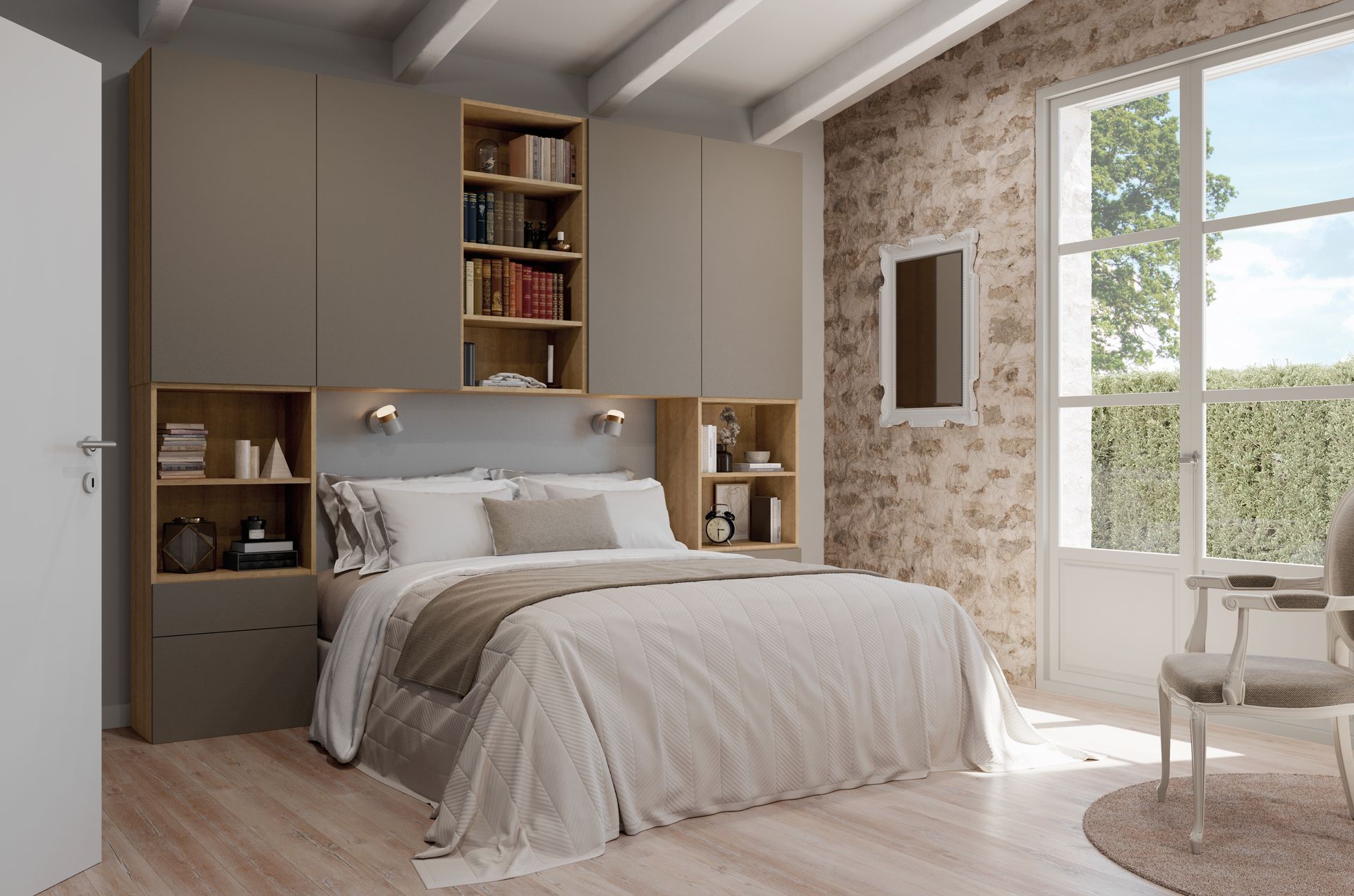 Chambre à coucher avec meubles en bois