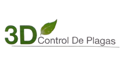 El logotipo de 3D Control de Plagas tiene una hoja verde.