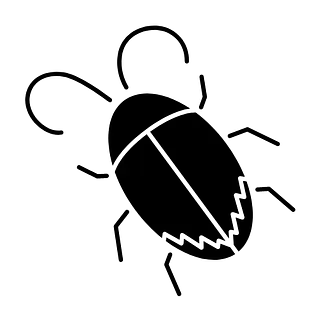 Una silueta en blanco y negro de una cucaracha sobre un fondo blanco.