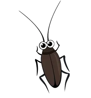 Una cucaracha de dibujos animados con ojos grandes sobre un fondo blanco.