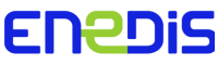 Un logo enedis bleu et vert sur fond blanc