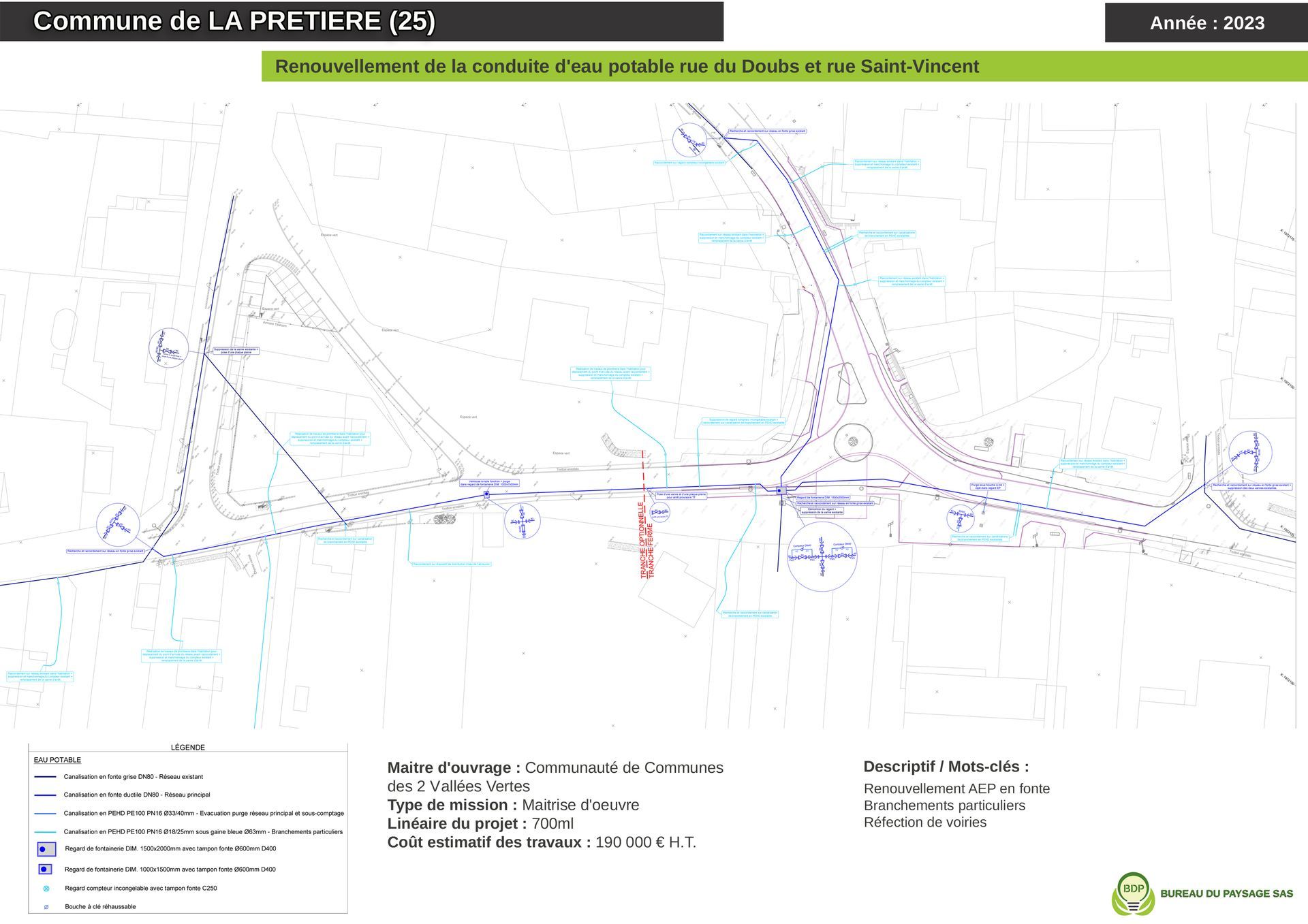 Renouvellement de la conduite d'eau potable rue du Doubs et rue Saint-Vincent