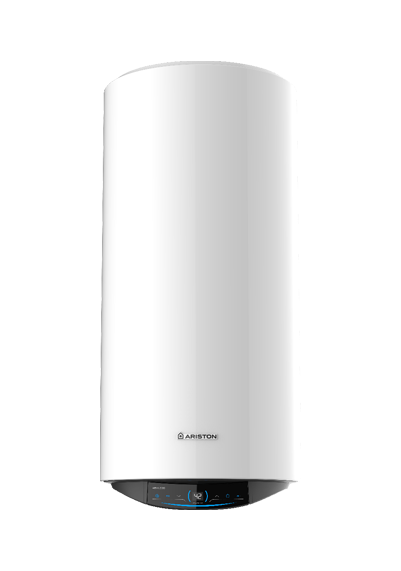 Chauffe-eau solaire avec des tubes sombres orientés vers le spectateur et un réservoir de stockage blanc.
