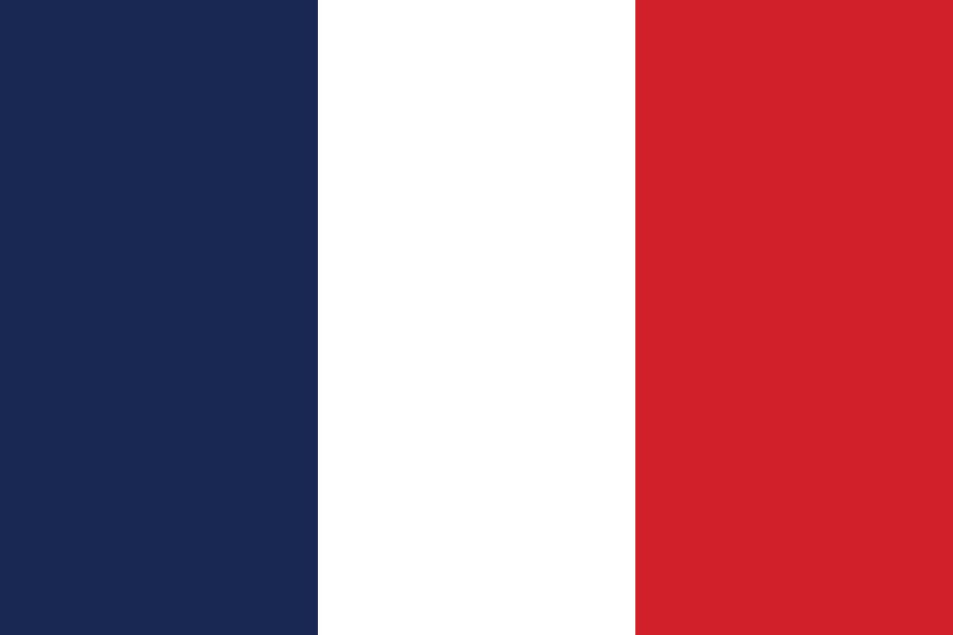 Drapeau tricolore français à rayures verticales bleues, blanches et rouges