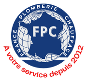 Vers la page d'accueil Logo bleu et blanc de France Plomberie Chauffage avec un globe terrestre et les initiales FPC.