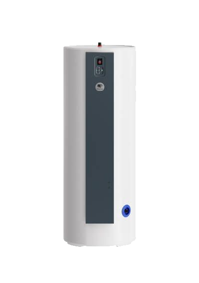 Chauffe-eau solaire avec des tubes sombres orientés vers le spectateur et un réservoir de stockage blanc.