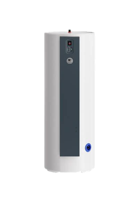 Chauffe-eau solaire avec des tubes sombres orientés vers le spectateur et un réservoir de stockage blanc.