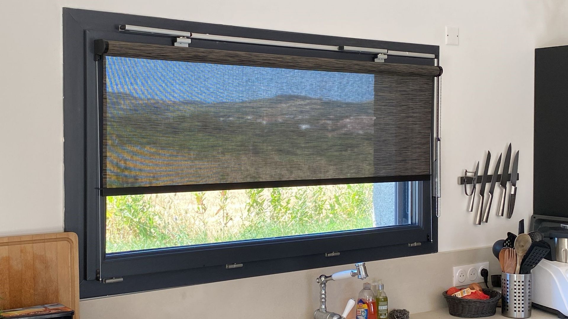 Enrouleur intérieur en très gros plan