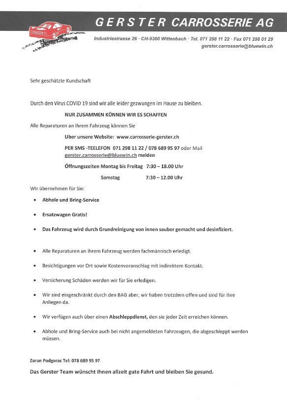 Gerster Carrosserie AG | Autoreparaturen | Lackierarbeiten | Spenglerei