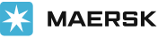 Maersk logo: blue square with white eight-pointed star, black