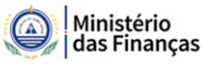Logo of Ministério das Finanças (Ministry of Finance). Blue seal with text and a stylized triangle. Black text on right.