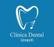 Un logotipo para la clínica dental Urresti con un diente en forma de corazón.
