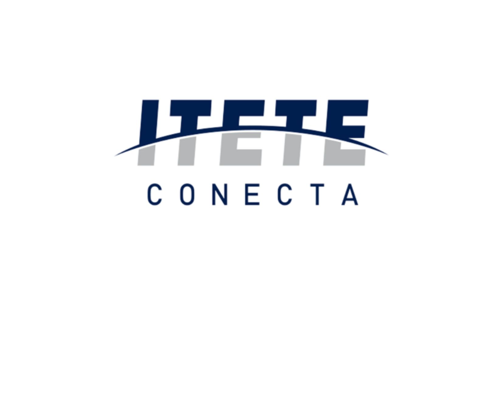 Logotipo de IETE CONECTA con texto azul y gris y una línea curva encima.