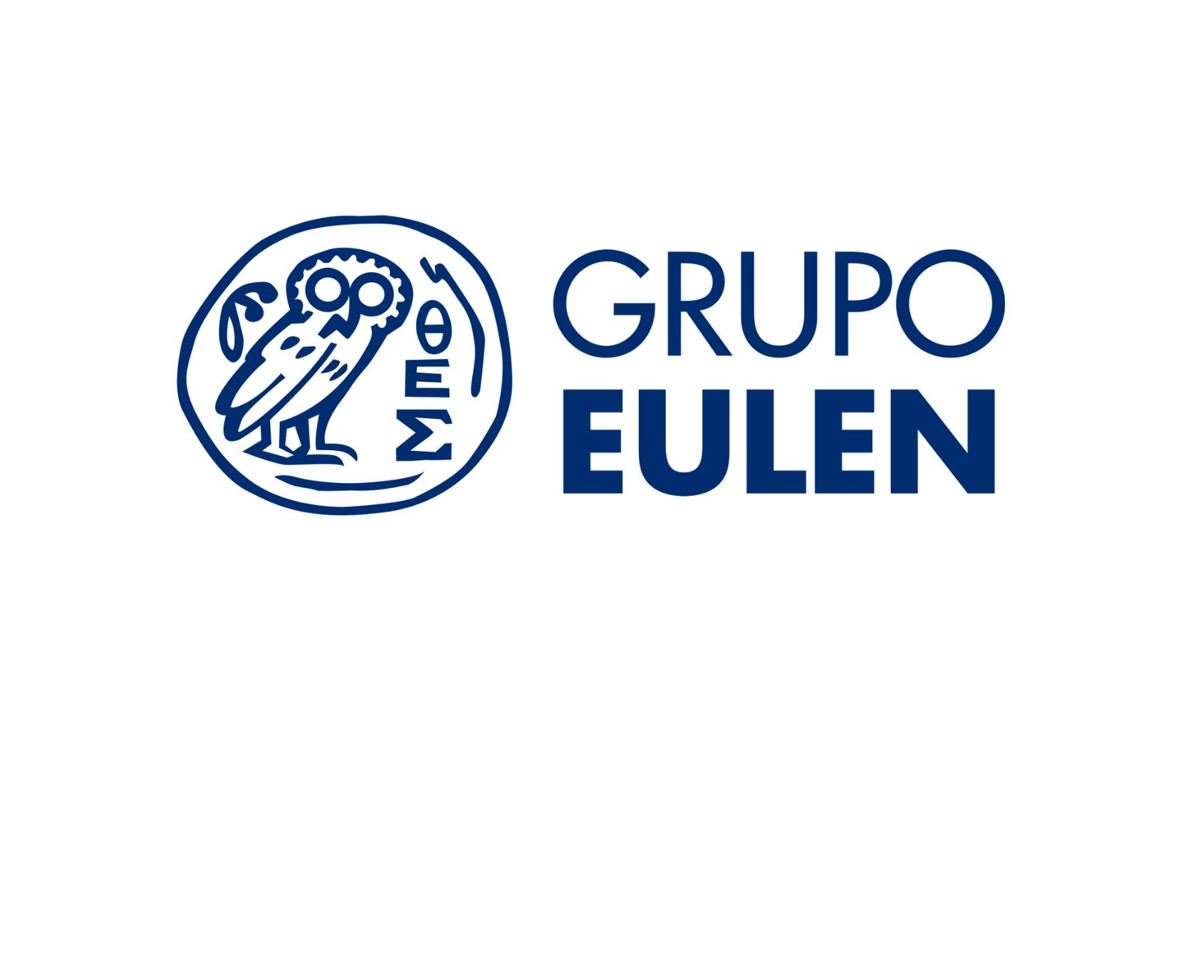 Logotipo de Grupo Eulen en azul, con emblema circular y texto sobre fondo blanco.