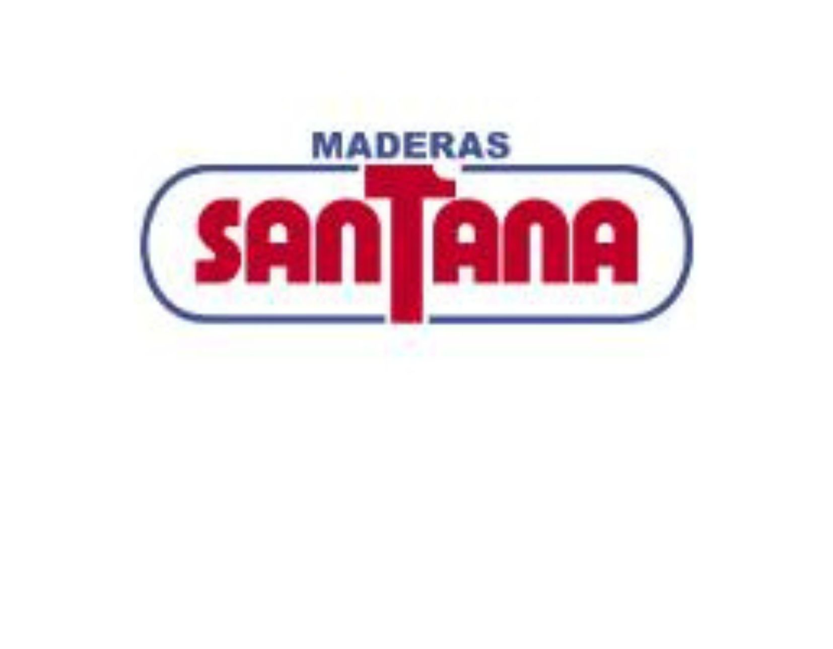 Logotipo con la inscripción “Maderas Santana” en texto rojo y azul sobre fondo blanco.