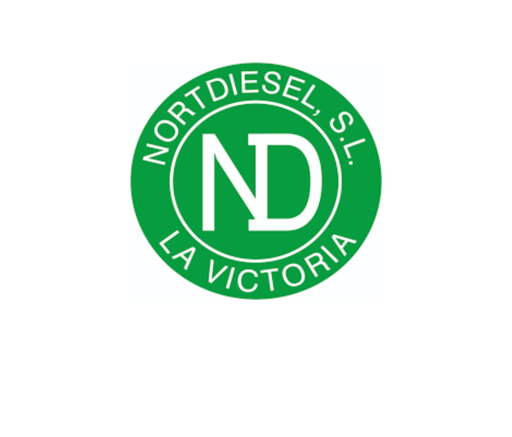 Logotipo circular verde con las inscripciones “NORDIESEL SL” y “LA VICTORIA”, y las iniciales “ND” en blanco en gran tamaño.
