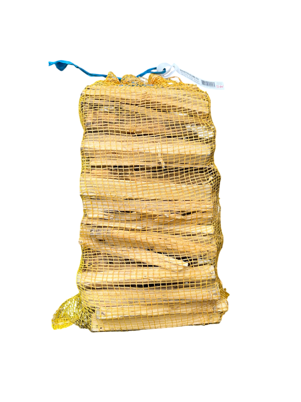 Sacs de jute empilés avec un lien bleu, isolés sur fond blanc