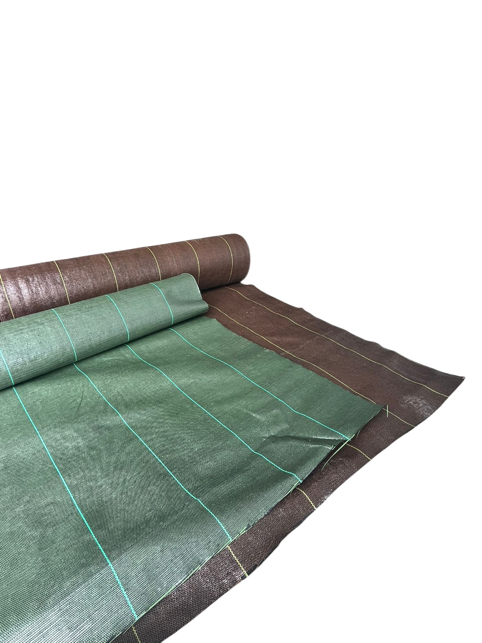 Gros plan sur un tissu tissé texturé brun et gris avec des lignes de couture diagonales