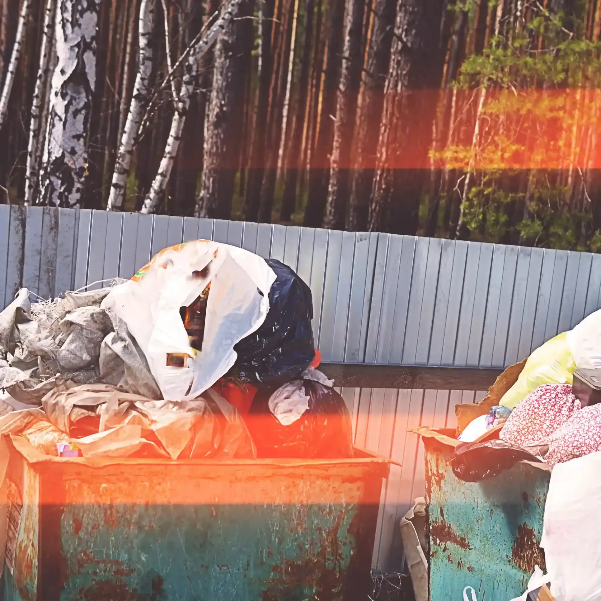 Dos contenedores metálicos desbordados