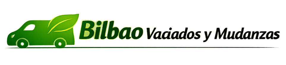 Logotipo de "Bilbao Vaciados y Mudanzas" que presenta el icono de una furgoneta verde con una hoja, sobre un fondo blanco.