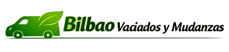Logotipo de "Bilbao Vaciados y Mudanzas" que presenta el icono de una furgoneta verde con una hoja, sobre un fondo blanco.